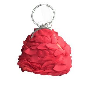 NWT Red Rose Satin & Chiffon Clutch Crossbody Convertible Crystal Handle Chain